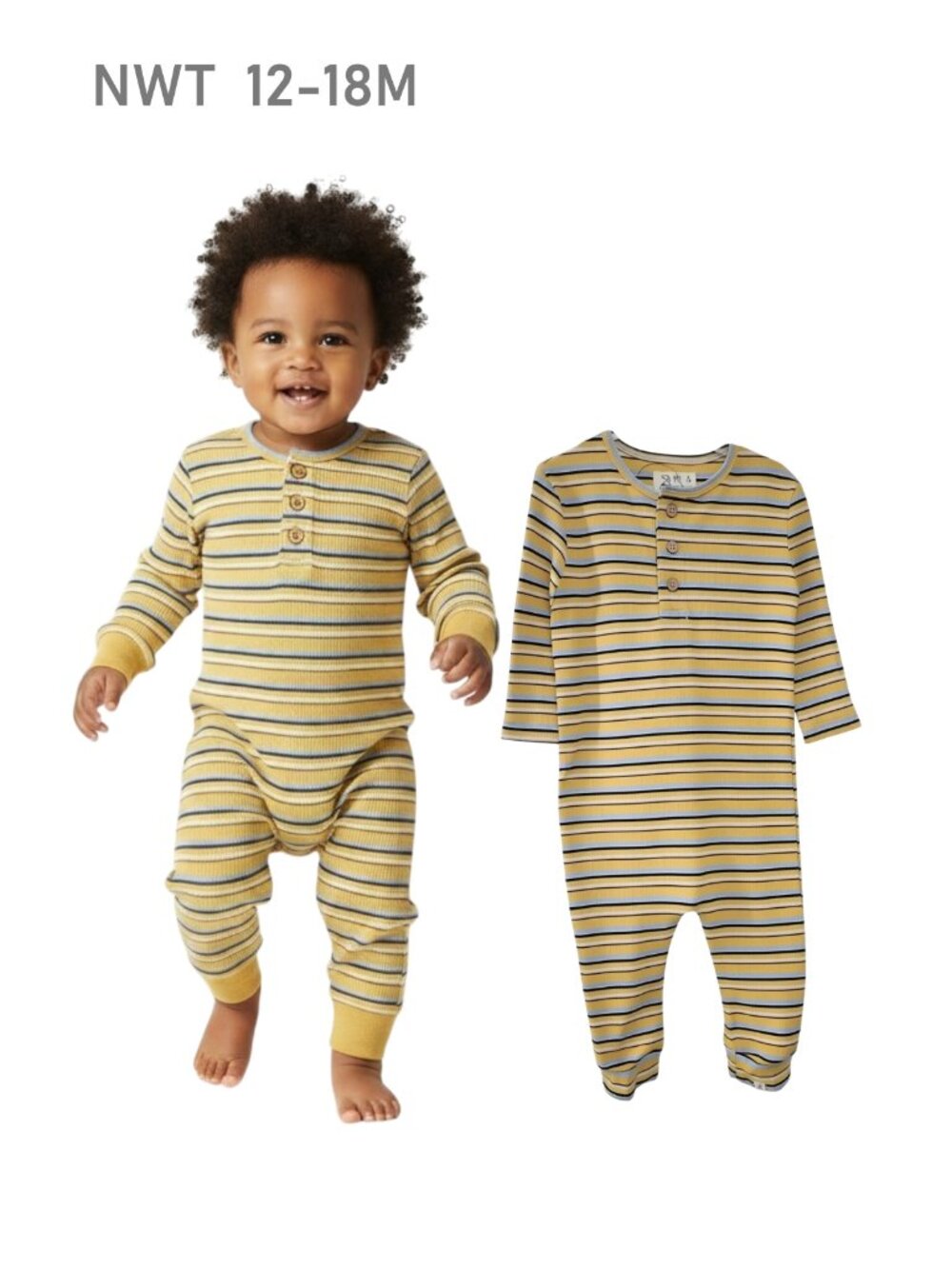 ME & HENRY Multi-color Stripe Long Sleeve Ribbed Henley Romper size 12/18M
